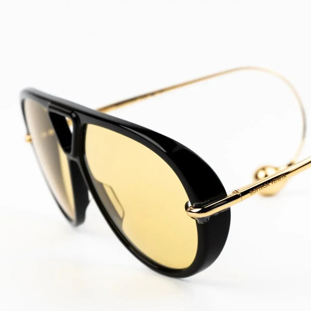 NEW Bottega Veneta BV1273S 003 Black Gold Yellow Pilot Unisex Sunglasses